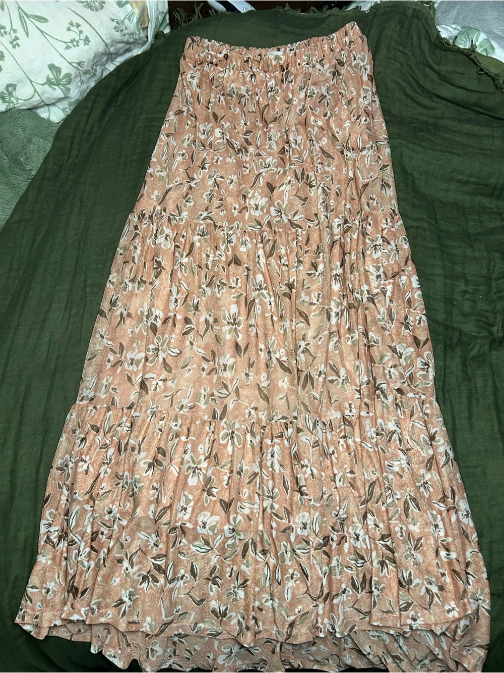 Peach Floral Tiered Maxi Skirt